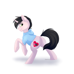 Size: 3500x3500 | Tagged: safe, artist:starshade, oc, oc only, oc:sucata, pony, unicorn, clothes, cute, cutie mark, full body, high res, hoodie, male, simple background, smiling, solo, white background