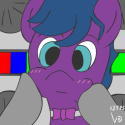 Size: 800x800 | Tagged: safe, artist:vohd, oc, oc only, oc:master time, earth pony, pony, animated, blushing, bow, cheek squish, cheeks, frame by frame, gif, kneading, solo focus, squishy cheeks