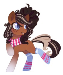 Size: 1039x1235 | Tagged: safe, artist:shady-bush, oc, oc only, oc:choco love, earth pony, pony, clothes, female, mare, scarf, simple background, socks, solo, transparent background