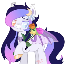 Size: 1611x1582 | Tagged: safe, artist:joshuarm, oc, oc only, bat pony, pony, base used, female, flower, mare, simple background, solo, transparent background