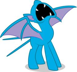 Size: 6309x5893 | Tagged: safe, artist:benybing, bat pony, pony, zubat, crossover, eeee, open mouth, pokémon, ponified, simple background, solo, spread wings, transparent background, wings