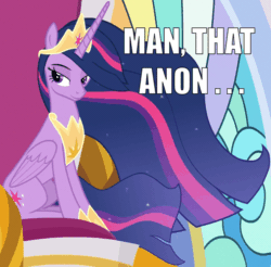 Size: 622x611 | Tagged: safe, edit, edited screencap, screencap, twilight sparkle, alicorn, pony, g4, the last problem, cropped, crown, female, gif, implied anon, jewelry, monologue, non-animated gif, older, older twilight, older twilight sparkle (alicorn), princess, princess twilight 2.0, regalia, sitting, solo, twilight sparkle (alicorn)