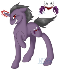 Size: 901x1049 | Tagged: safe, artist:mondlichtkatze, haunter, pony, crossover, pokémon, ponified, simple background, solo, transparent background