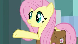 Size: 1920x1080 | Tagged: safe, screencap, fluttershy, pony, daring doubt, g4, female, mare, saddle bag, solo
