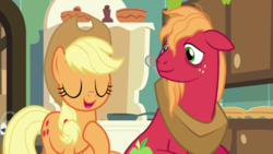 Size: 1920x1080 | Tagged: safe, screencap, applejack, big macintosh, earth pony, pony, g4, going to seed, bags under eyes, duo, female, hoof on chest, male, mare, messy mane, stallion