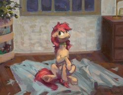 Size: 1920x1480 | Tagged: safe, artist:malinetourmaline, roseluck, pony, g4, bad pony, behaving like a cat, collar, commissioner:doom9454, curtains, cute, pet tag, pony pet, rosepet, sitting, window