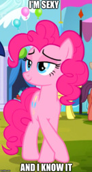 Size: 500x924 | Tagged: safe, edit, edited screencap, screencap, pinkie pie, earth pony, pony, g4, party pooped, cropped, meme, sexy and i know it (lmfao), solo focus