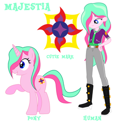 Size: 3634x3851 | Tagged: safe, artist:lhenao, oc, oc only, oc:majestia, human, unicorn, equestria girls, g4, alternate timeline, alternate universe, cutie mark, high res, offspring, parent:good king sombra, parent:king sombra, parent:princess celestia, parents:celestibra, photo, simple background, white background