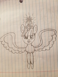 Size: 4032x3024 | Tagged: safe, artist:asiandra dash, twilight sparkle, alicorn, pony, g4, big crown thingy, cute, element of magic, female, jewelry, lined paper, open mouth, pencil drawing, regalia, solo, spread wings, traditional art, twiabetes, twilight sparkle (alicorn), wings