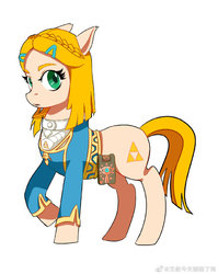 Size: 690x867 | Tagged: safe, artist:uncle wen, earth pony, pony, ear fluff, female, mare, ponified, princess zelda, simple background, solo, the legend of zelda, the legend of zelda: breath of the wild, white background
