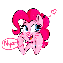 Size: 1000x1000 | Tagged: safe, alternate version, artist:tylerdashart, pinkie pie, cat, earth pony, pony, g4, :3, bust, cute, diapinkes, female, floating heart, heart, mare, nya, open mouth, pinkie cat, portrait, simple background, solo, speech bubble, white background