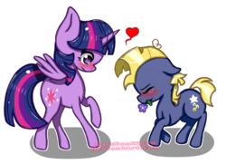 Size: 1240x900 | Tagged: safe, artist:gardianripu, star tracker, twilight sparkle, alicorn, pony, g4, once upon a zeppelin, blushing, cute, eyes closed, female, floating heart, floppy ears, flower, flower in mouth, heart, male, mouth hold, ship:twitracker, shipping, simple background, straight, trackerbetes, transparent background, twiabetes, twilight sparkle (alicorn)