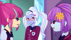 Size: 1920x1080 | Tagged: safe, artist:electricshine, sour sweet, sugarcoat, sunny flare, equestria girls, g4, clothes, crystal prep academy, crystal prep academy uniform, looking at you, open mouth, school uniform, shadowbolts, youtube link