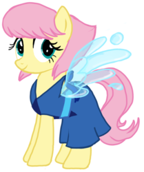 Size: 681x814 | Tagged: safe, artist:tsundra, fluttershy, pegasus, pony, g4, artificial wings, augmented, clothes, cosplay, costume, crossover, female, hydrokinesis, lapis lazuli (steven universe), magic, magic wings, mare, solo, steven universe, water, wings