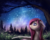 Size: 2500x1980 | Tagged: safe, artist:thatdreamerarts, fluttershy, firefly (insect), pegasus, pony, g4, bust, female, floppy ears, forest, looking away, looking up, night, nightfall, outdoors, profile, scenery, shooting star, sky, solo, spread wings, starry night, stars, stray strand, tree, wings