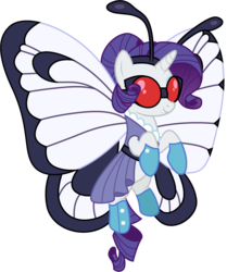 Size: 1001x1197 | Tagged: safe, artist:cloudy glow, rarity, butterfree, pony, unicorn, g4, clothes, cosplay, costume, crossover, female, pokémon, simple background, solo, transparent background, vector