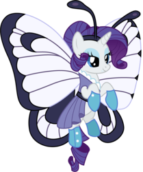 Size: 1001x1197 | Tagged: safe, artist:cloudy glow, rarity, butterfly, butterfree, pony, unicorn, g4, clothes, cosplay, costume, crossover, female, pokémon, simple background, solo, transparent background, vector