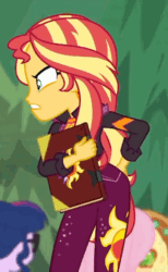 Size: 400x650 | Tagged: safe, screencap, applejack, fluttershy, sci-twi, sunset shimmer, twilight sparkle, equestria girls, equestria girls series, g4, sunset's backstage pass!, spoiler:eqg series (season 2), animated, ass, backstage pass, bunset shimmer, butt, butt rub, butt touch, cropped, female, out of context, smooth as butter, solo focus