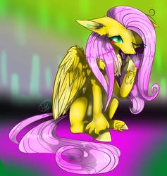 Size: 871x917 | Tagged: safe, artist:55xxglai-s-z-s-exx55, fluttershy, pegasus, pony, g4, abstract background, female, floppy ears, mare, one eye closed, solo, unshorn fetlocks