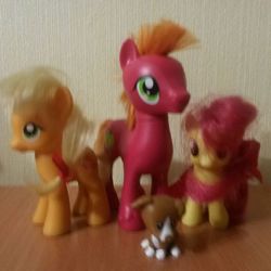 Size: 640x640 | Tagged: safe, apple bloom, applejack, big macintosh, granny smith, winona, dog, g4, apple family, apple family member, brushable, irl, photo, toy