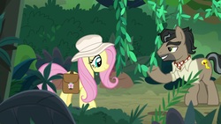Size: 1920x1080 | Tagged: safe, screencap, doctor caballeron, fluttershy, earth pony, pegasus, pony, daring doubt, g4, female, hat, male, mare, saddle bag, stallion