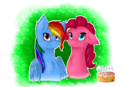 Size: 3496x2480 | Tagged: safe, artist:moon-wing, pinkie pie, rainbow dash, earth pony, pegasus, pony, g4, bust, female, high res, mare, needs more saturation, portrait, transparent background