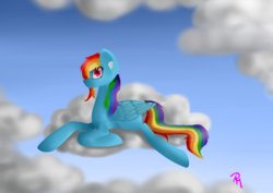 Size: 3496x2480 | Tagged: safe, artist:moon-wing, rainbow dash, pegasus, pony, g4, cloud, ear fluff, female, high res, lying on a cloud, mare, solo
