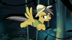 Size: 1920x1080 | Tagged: safe, screencap, daring do, pony, daring doubt, g4, clothes, female, flying, hat, mare, pith helmet, shirt, solo