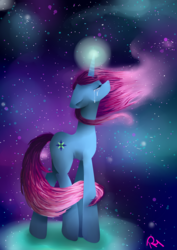Size: 2480x3496 | Tagged: safe, artist:moon-wing, oc, oc only, pony, unicorn, abstract background, crying, eyes closed, female, glowing horn, high res, horn, mare, sad, windswept mane