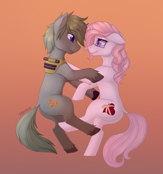 Size: 2700x2887 | Tagged: oc name needed, safe, artist:starshade, oc, oc only, pony, unicorn, commission, cute, cutie mark, female, full body, gradient background, high res, male, mare, romance, smiling, ych result