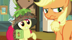 Size: 1920x1080 | Tagged: safe, screencap, apple bloom, applejack, pony, g4, going to seed, applejack is not amused, unamused