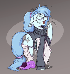 Size: 3010x3154 | Tagged: safe, artist:rexyseven, oc, oc only, oc:whispy slippers, earth pony, pony, clothes, female, glasses, mare, pillow, slippers, socks, solo, sweater, turtleneck, yawn