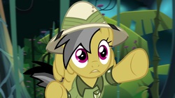 Size: 1920x1080 | Tagged: safe, screencap, daring do, pony, daring doubt, g4, clothes, cute, daring dorable, female, flying, hat, mare, pith helmet, shirt, solo