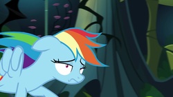 Size: 1920x1080 | Tagged: safe, screencap, rainbow dash, pony, daring doubt, g4, derp, female, flying, mare, solo