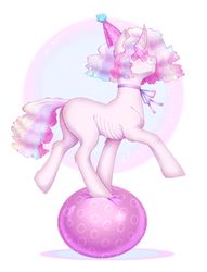 Size: 2235x2933 | Tagged: safe, artist:djkaskan, oc, oc only, pony, unicorn, balancing, ball, bandaged eye, hat, high res, party hat, skinny, smiling, solo, thin