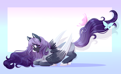 Size: 3910x2376 | Tagged: safe, artist:djkaskan, oc, oc only, butterfly, pegasus, pony, high res, solo, surprised, tail