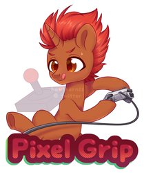 Size: 1709x2048 | Tagged: safe, artist:hawthornss, oc, oc:pixel grip, pony, badge, controller, digital art, tongue out