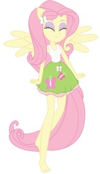 Size: 496x856 | Tagged: safe, artist:marcorulezzz, edit, editor:thomasfan45, fluttershy, equestria girls, g4, my little pony equestria girls: friendship games, barefoot, barrette, clothes, cute, eyes closed, feet, female, happy, legs, miniskirt, ponied up, pony ears, skirt, solo, tank top, vector, wings