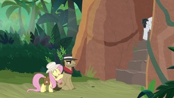 Size: 1920x1080 | Tagged: safe, screencap, biff, fluttershy, withers, earth pony, pegasus, pony, daring doubt, g4, butt, female, hat, henchmen, male, mare, plot, stallion