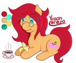 Size: 2205x1836 | Tagged: safe, artist:spk, oc, oc only, oc:vivian cereza, banana, coffee cup, cup, eating, food, herbivore, reference sheet