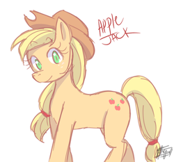 Size: 590x551 | Tagged: safe, artist:aizy-boy, applejack, earth pony, pony, g4, cowboy hat, cute, female, hat, jackabetes, looking at you, mare, simple background, solo, white background