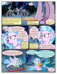 Size: 612x792 | Tagged: safe, artist:newbiespud, edit, edited screencap, screencap, gallus, silverstream, classical hippogriff, griffon, hippogriff, comic:friendship is dragons, g4, what lies beneath, cave, comic, crystal, dialogue, embarrassed, eyes closed, female, glomp, grin, hug, implied applejack, implied fluttershy, implied rarity, male, onomatopoeia, pushing, screencap comic, shadow, smiling, statue, storm guard