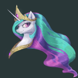 Size: 2894x2894 | Tagged: safe, artist:thatfriendlysomeone, princess celestia, pony, g4, black background, bust, collar, crown, female, high res, jewelry, mare, necklace, portrait, regalia, simple background, solo, tiara