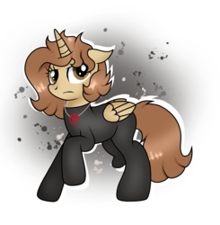 Size: 2048x2090 | Tagged: safe, artist:doraeartdreams-aspy, oc, oc only, oc:aspen, alicorn, pony, alicorn oc, anti-peace suit, anti-peace symbol, bodysuit, catsuit, depressed, discorded, disgusted, female, high res, jewelry, latex, latex suit, necklace, peace suit, peace symbol, rubber suit, sad, solo, sorrow