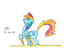 Size: 2472x1704 | Tagged: safe, artist:gafelpoez, rainbow dash, pegasus, pony, g4, cheese, food, gritted teeth, solo, stuck