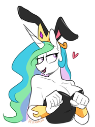 Size: 625x837 | Tagged: safe, artist:redxbacon, princess celestia, alicorn, anthro, g4, adorasexy, bare shoulders, bedroom eyes, breasts, bunny ears, bunny suit, bunnylestia, bust, busty princess celestia, cleavage, clothes, cute, cutelestia, digital art, female, heart, leotard, mare, playboy bunny, sexy, simple background, smiling, solo, white background