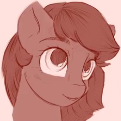 Size: 312x312 | Tagged: safe, artist:crispytee, oc, oc only, oc:charcoal, pony, bust, female, mare, monochrome, portrait, simple background, sketch, smiling, solo