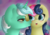 Size: 3496x2480 | Tagged: safe, artist:moon-wing, bon bon, lyra heartstrings, sweetie drops, earth pony, pony, unicorn, g4, abstract background, cheek kiss, female, high res, kissing, lesbian, mare, ship:lyrabon, shipping