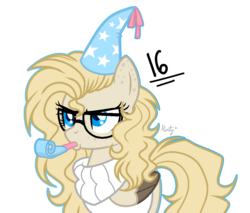 Size: 1067x907 | Tagged: safe, artist:mintoria, oc, oc only, oc:dusty, pegasus, pony, clothes, female, hat, mare, party hat, party horn, simple background, solo, sweater, transparent background, two toned wings, wings