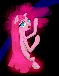 Size: 600x770 | Tagged: safe, artist:badtyke, pinkie pie, earth pony, pony, g4, abstract background, drool, female, mare, open mouth, pinkamena diane pie, shrunken pupils, solo